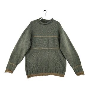 VTG Oisin Ban Donegal Irish Wool Blend Roll Hem Knit Sweater Mens XLarge Green
